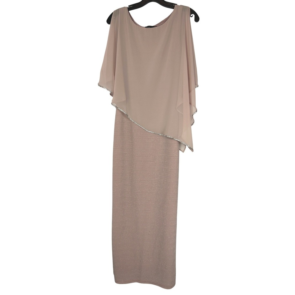 Frank Lyman Blush Pink Rhinestone Trim Chiffon‎ Cape Evening Gown Dress 4